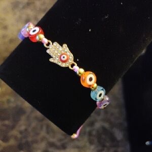 Colorful Evil Eye Bracelet with Hamsa Charm